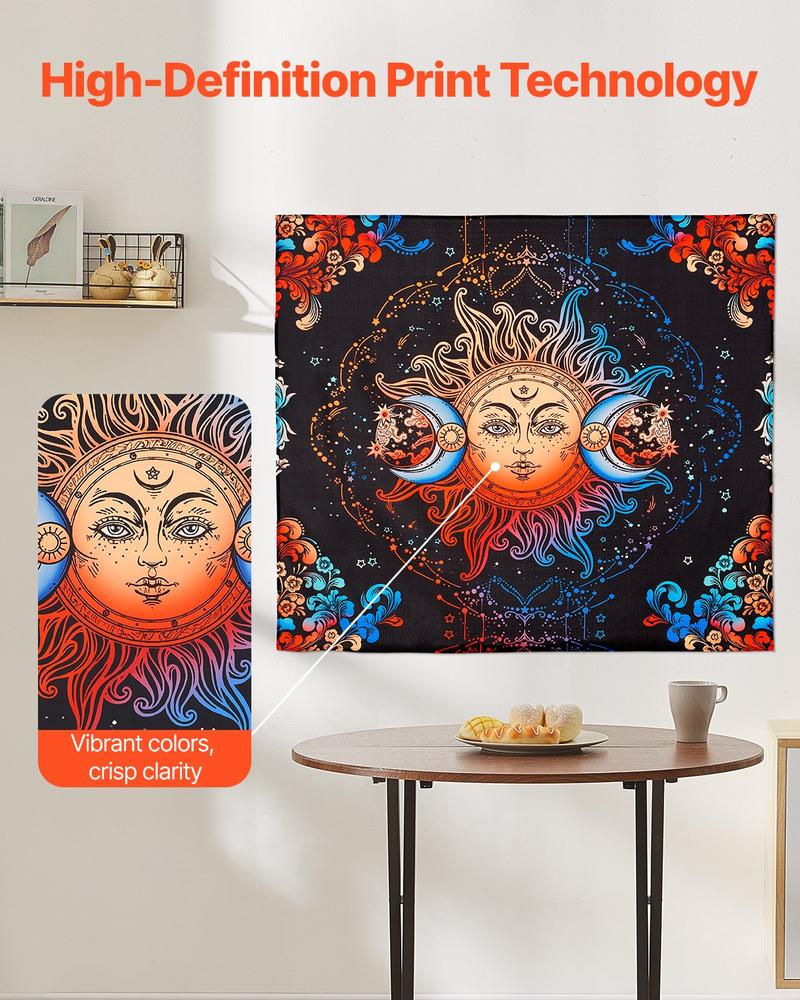 VEVOR Sun and Moon Tapestry, Psychedelic Mystic Floral Aesthetic Wall Tapestry, Vintage Wall Blanket for Home Decoration, Suitable for Bedroom, Living Room, Dorm (50.39 x 57.87 inches)