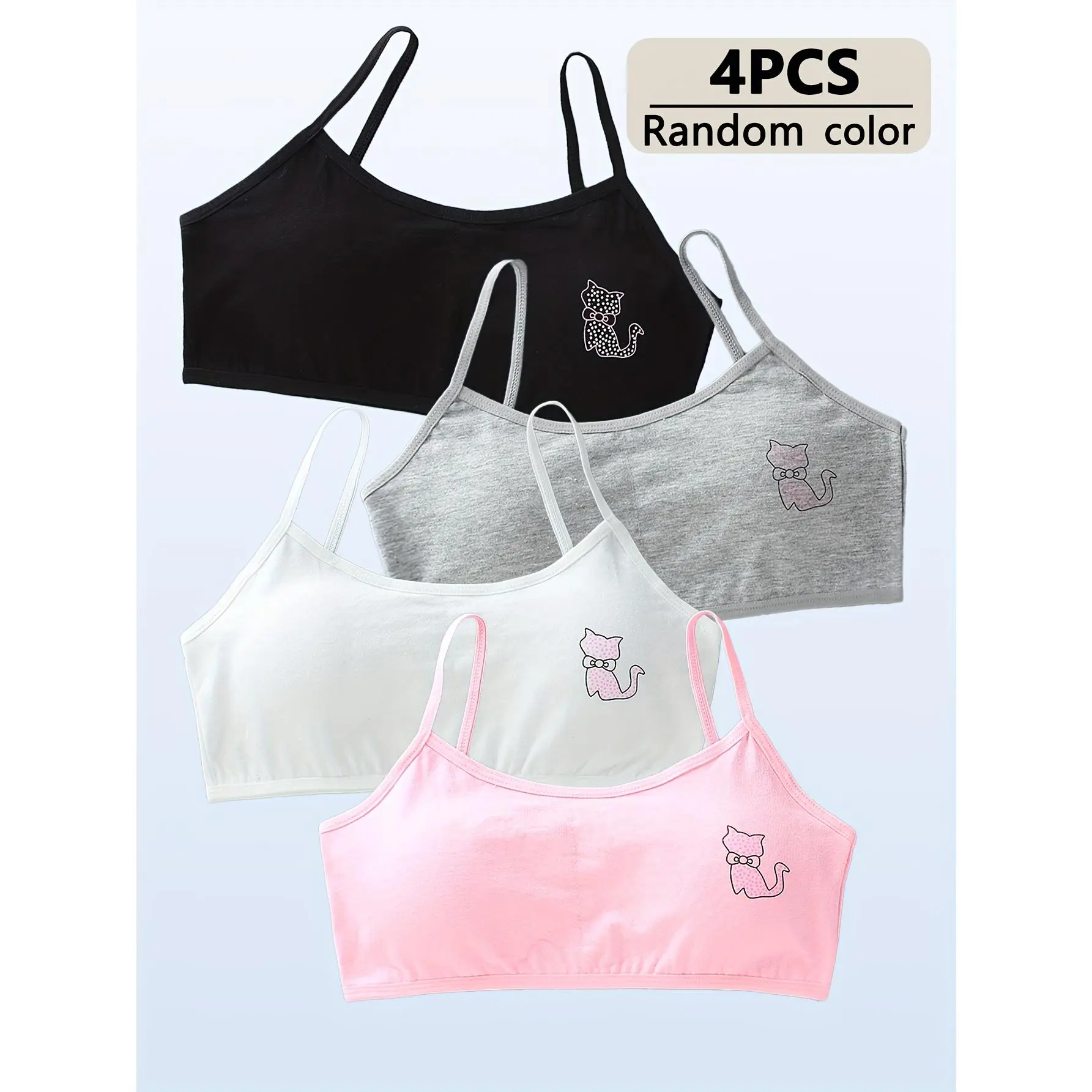 Teen Girls' 4-Pack Soft Stretch Training Bralettes & Vests, Multi-Color Breathable Underwear with Detachable Pads for Ages 13-15