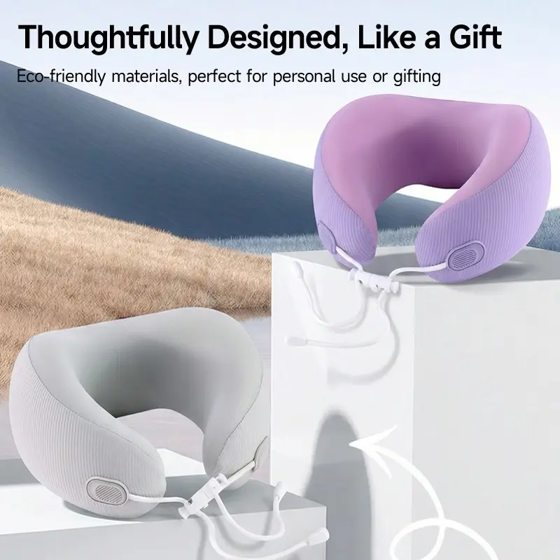 DeepSleep Planet Cloud Soft Memory Foam Travel Neck Pillow, Morandi Multi Color U-Shaped Cervical Pillow with Adjustable Drawstring, Portable Support Pillow for Airplane Car Office Naps