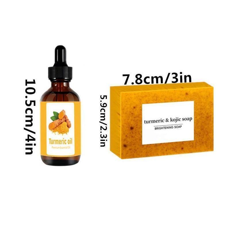 Turmeric Soap & Essential Oil Set, Moisturizing Gentle Curd Soap Bar & Essential Oil, Daily Skin Care Set for Women & Men, Anti Acne Bundle
