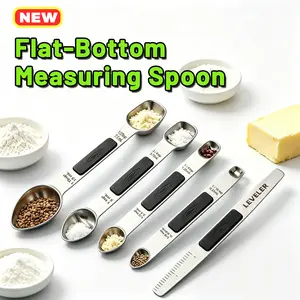 5-Piece Magnetic Measuring Spoons Set, Dual Sided with Leveler, 8 Sizes, Silicone Non-slip Handle, Wear Resistant Laser Engraved Scale, Dry & Wet Ingredients Use