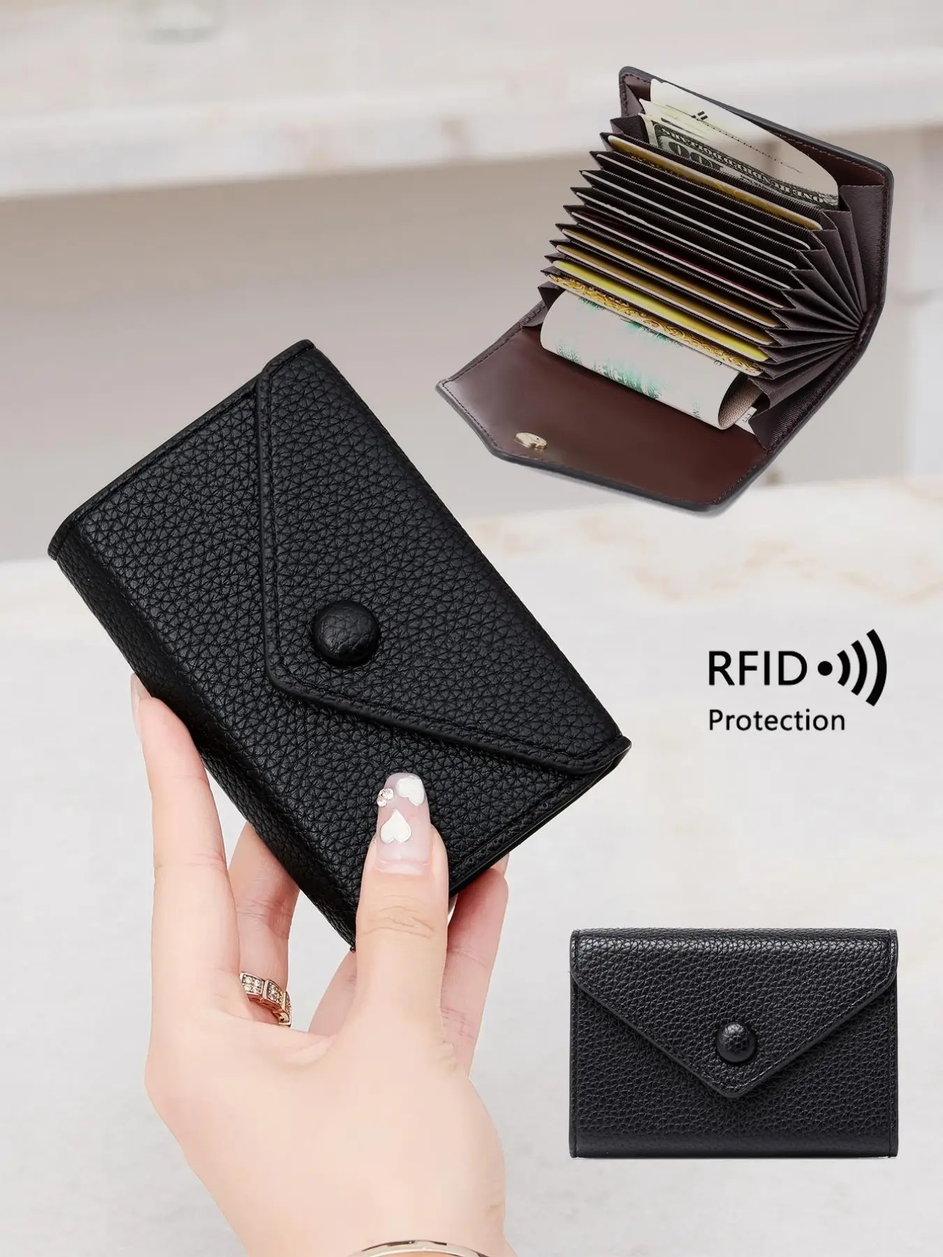 Unisex Minimalist Solid Envelope Mini Compact Wallet, RFID Blocking Accordion Card Holder With Multiple Slots For Cards & Coins, Portable Daily Use Purse