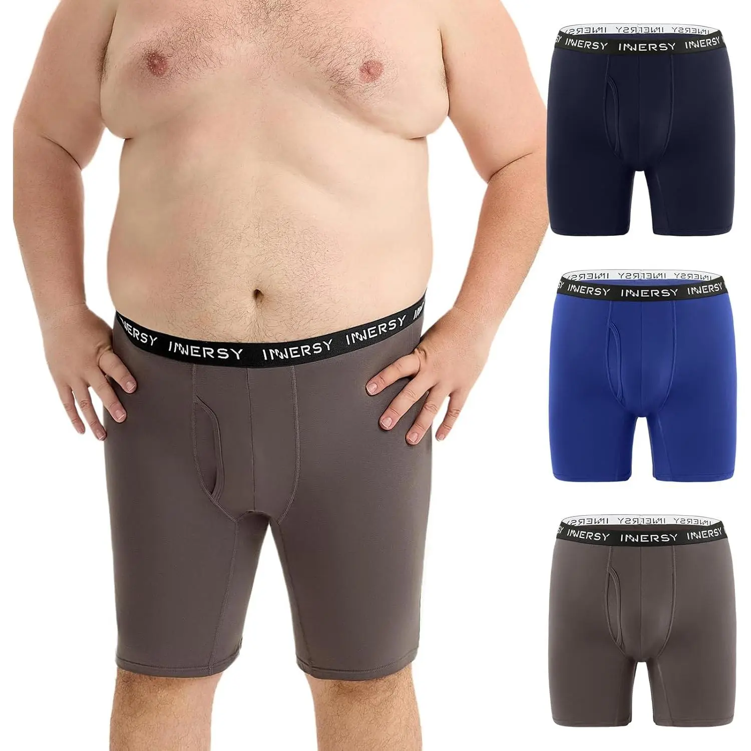 Men's Big and Tall Underwear 8.5" Inseam Long Leg Cotton Moisture Wicking Boxer Briefs 3-Pack