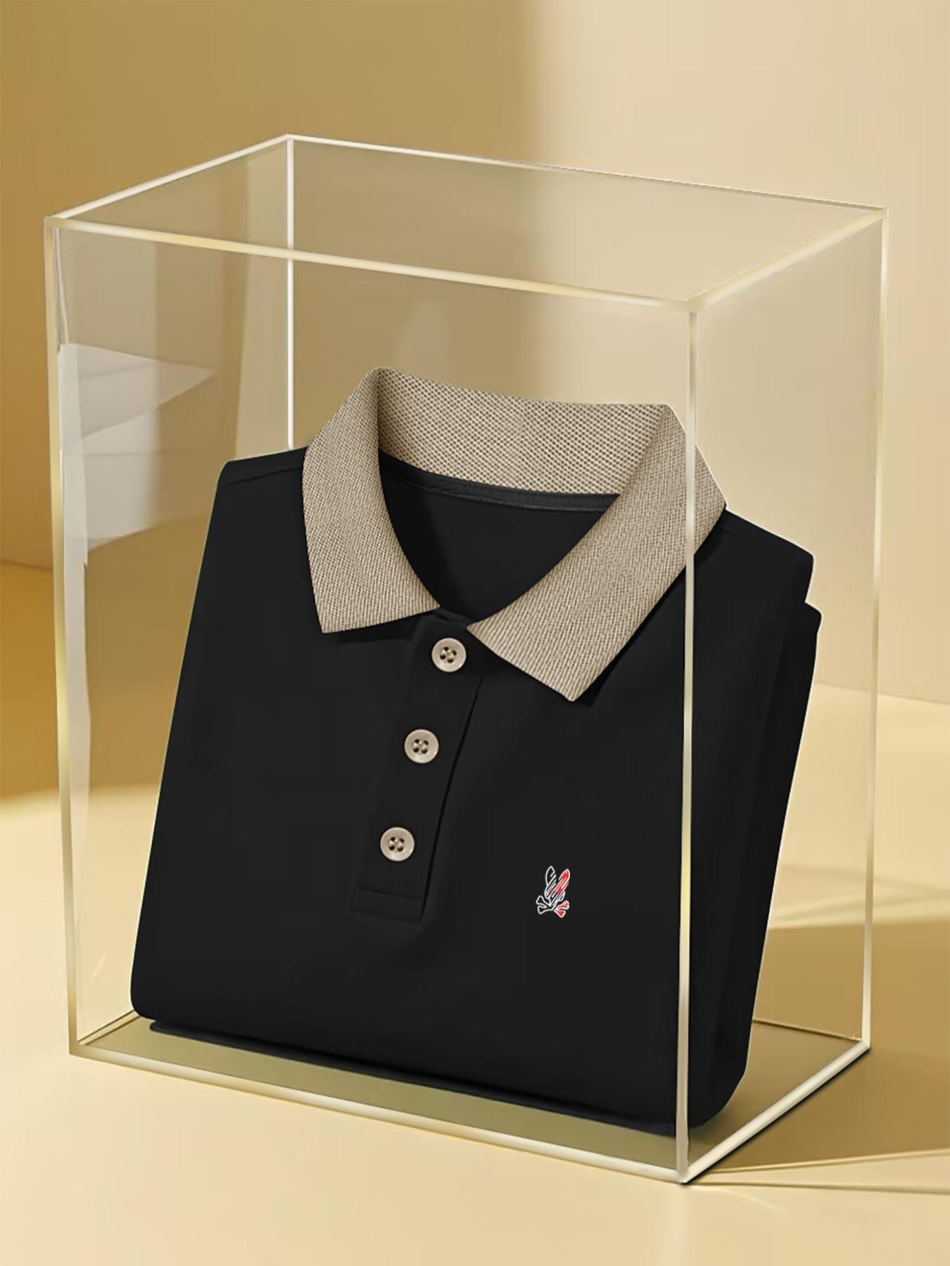 Men's Colorblock Print Contrast Trim Button Down Polo Shirt, Regular Fit Casual Short Sleeve Collared Top for Summer, Fashion Men's Clothes for Daily Wear