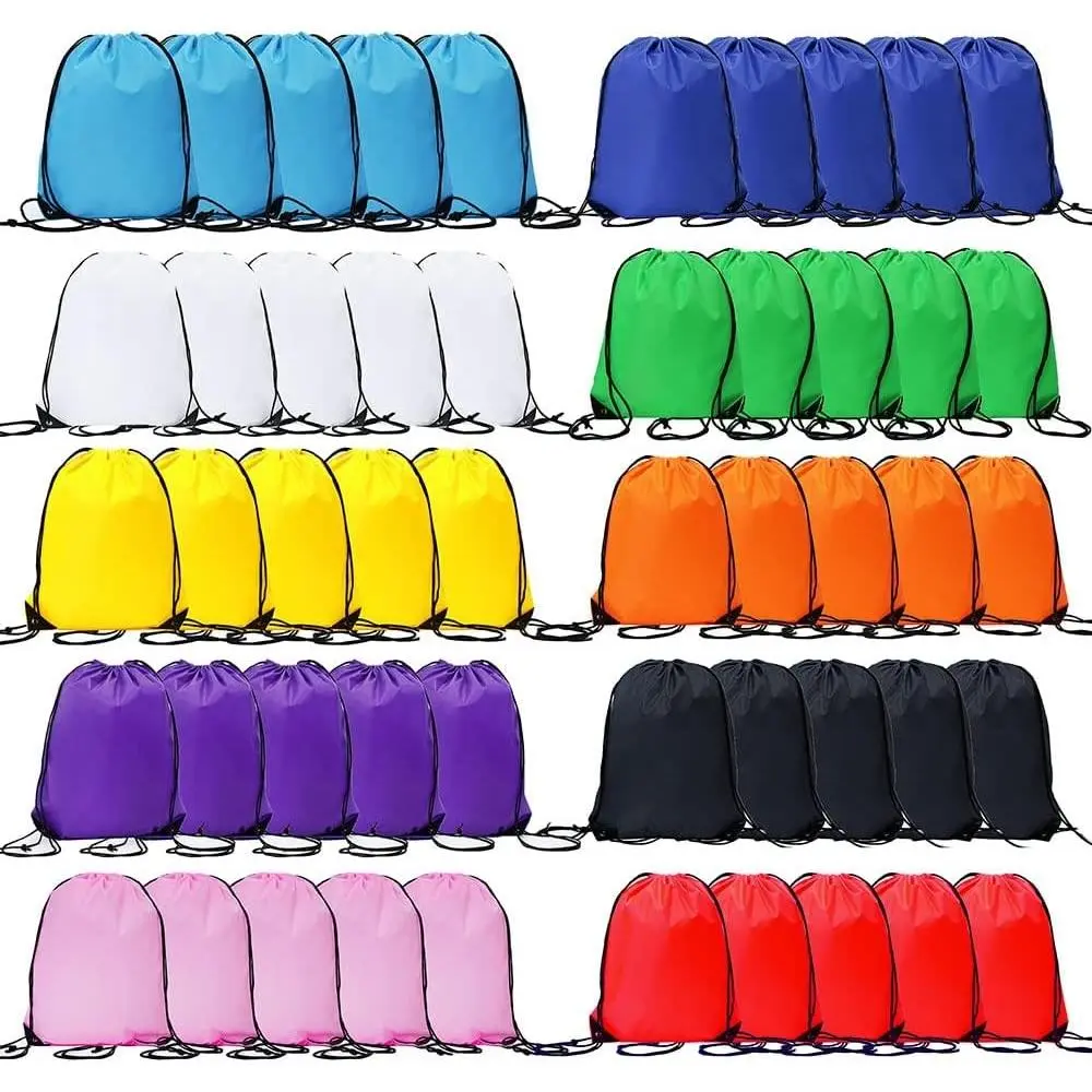 50 Pcs Bulk Drawstring Bags, 10 Colors Polyester Cinch Draw String Backpacks for Gym Sports