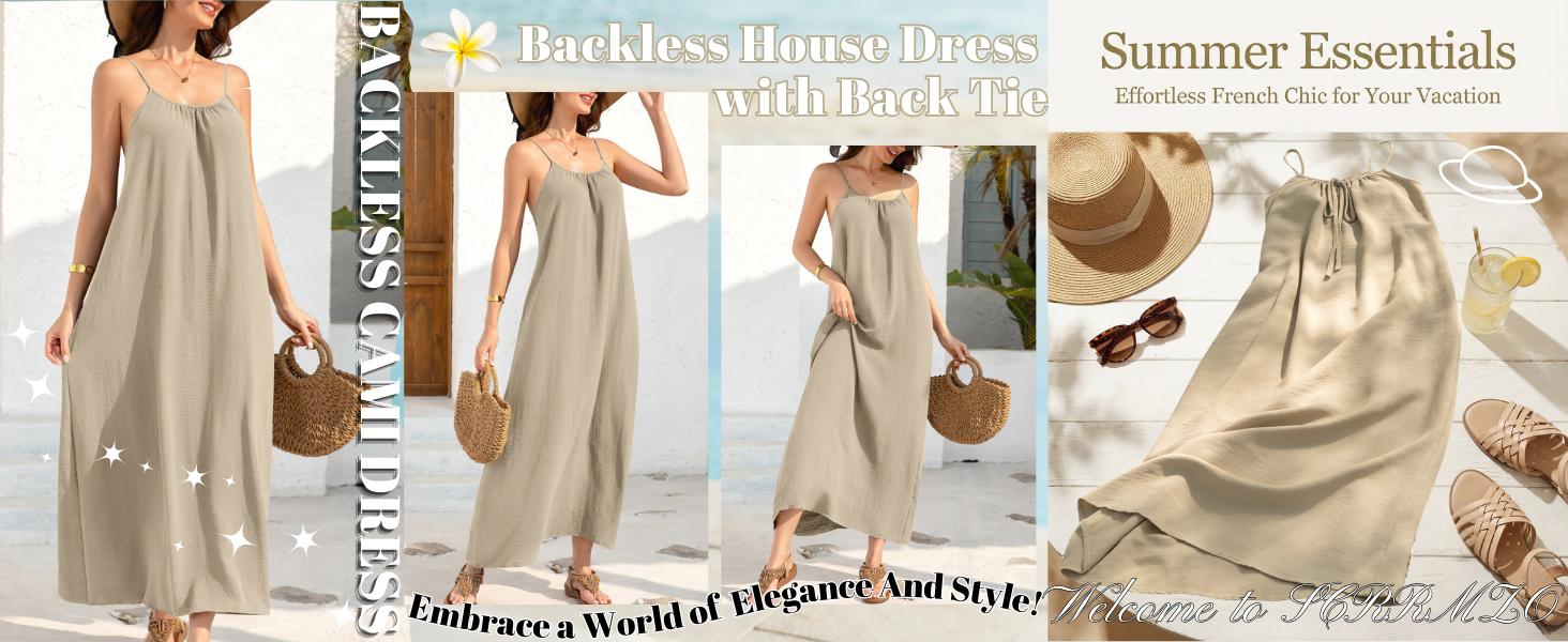 Backless Cami Dresses for Women Cami Lounge Dress Backless Sleeveless House Dress Long Sundress with Back Tie Backless Cami Dresses for Women Cami Lounge Dress Backless Sleeveless House Dress Long Sundress with Back Tie