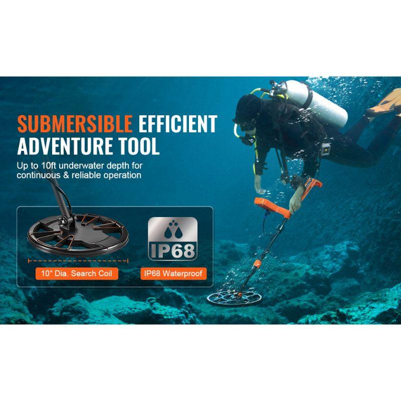 VEVOR Waterproof Metal Detector, 12 Coil, Professional Rechargeable Gold Detector, 39-50 in Adjustable with LCD 7 Modes Advanced DSP Chip Bluetooth Headset, IP68 for Detecting Gold Treasure Hunting