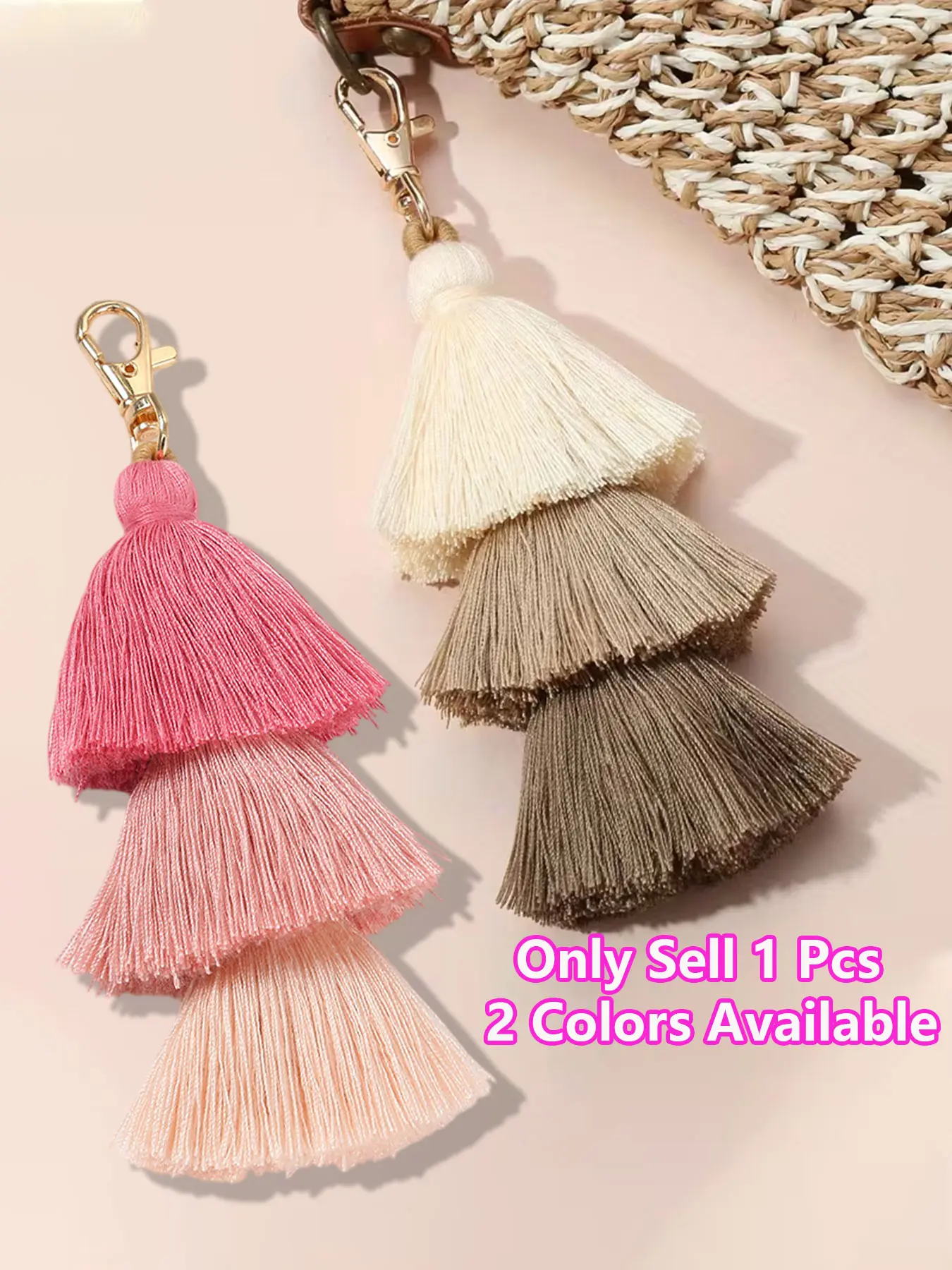 Boho Chic 3-Tier Tassel Keychain Bag Charm Layered Tiered Tassel Pendant Macaron Cotton Rope Tassel Key Chain Ombre Earth Tone Fringe Keychain Gradient Tassel Purse Key Charm Jewelry Accessory, Keychain Charms, Key Accessories