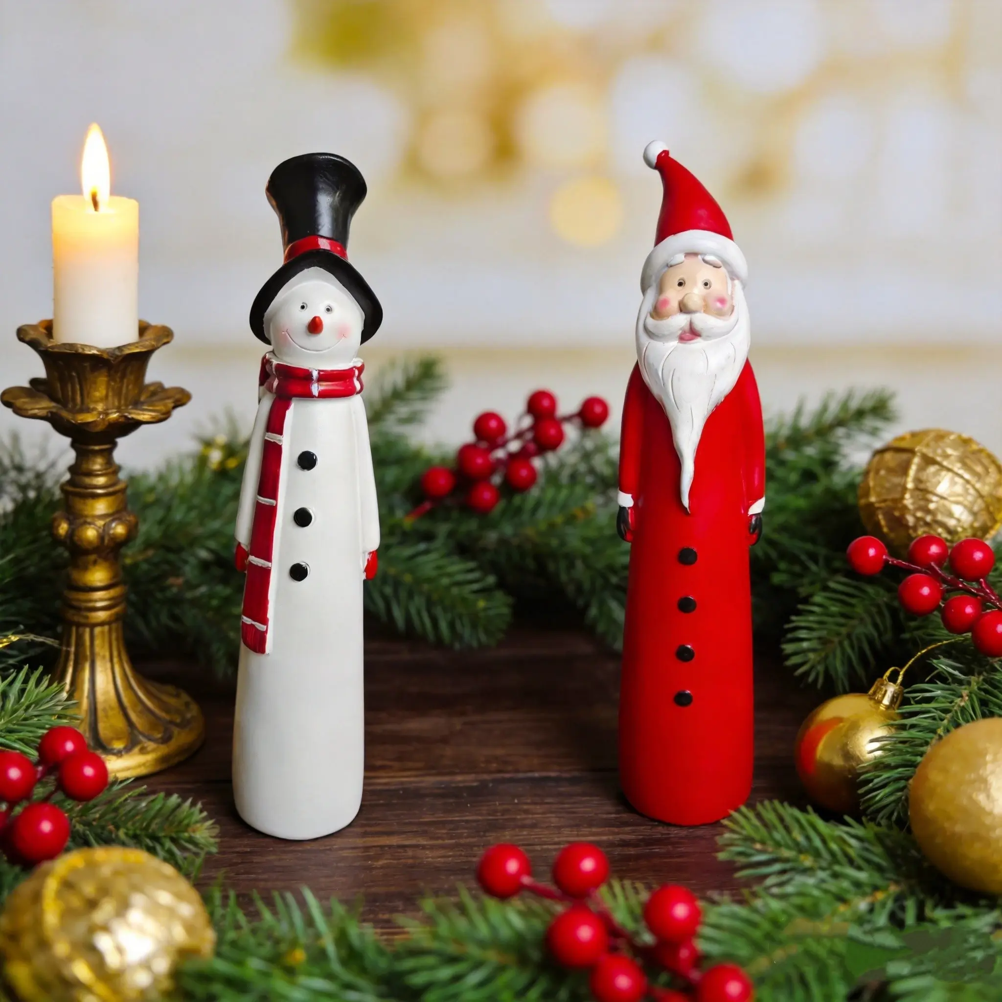 Vintage Resin Snowman/santa Figurine, Winter Holiday Decor, Indoor/outdoor Use, Tabletop/mantel/porch Display, Festive Gift