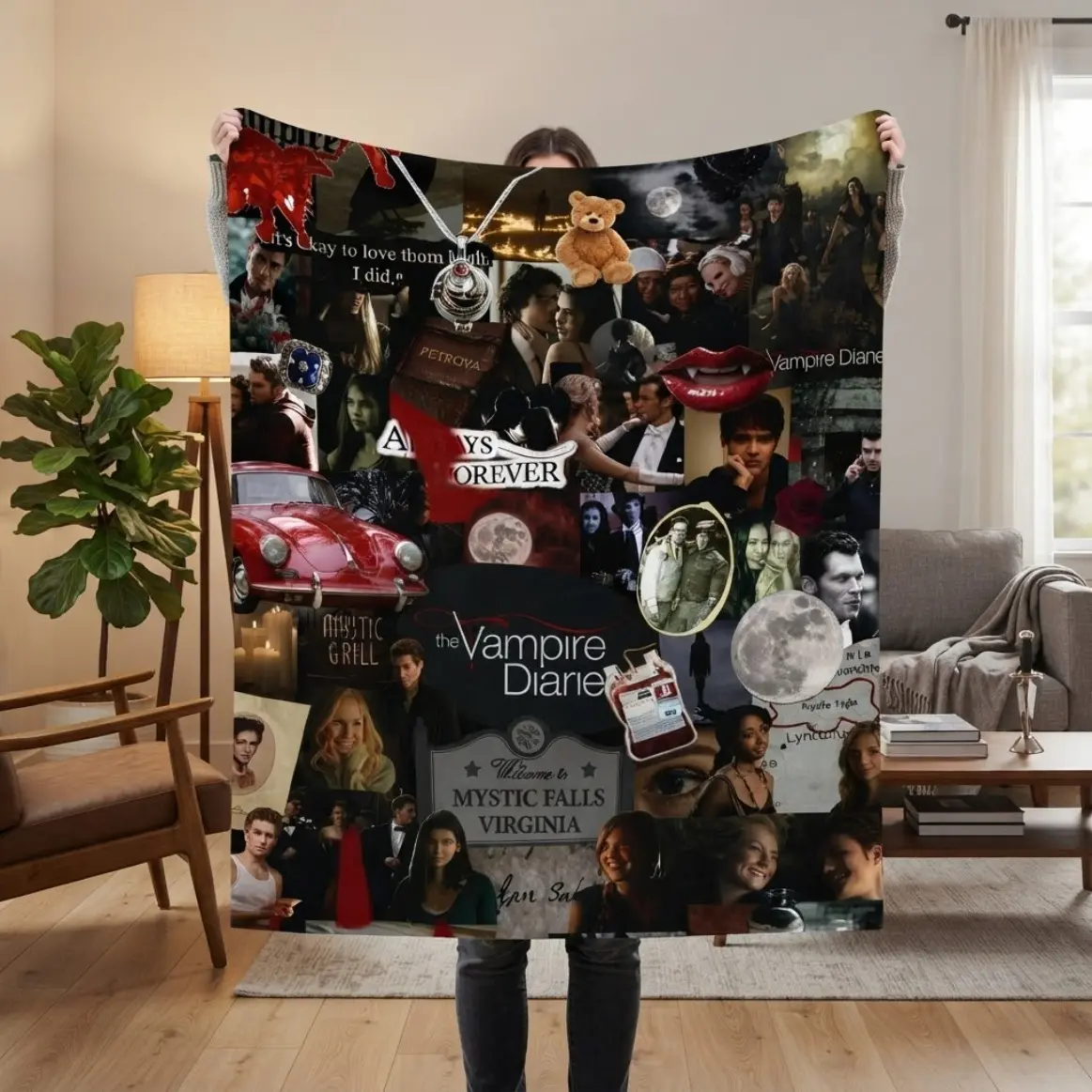Mystic Vampire Themed Collage Flannel Throw Blanket Ultra Soft Cozy Fleece Blanket With Fantasy Town Inspired Print All Season Blanket For Adult And Children Fans Bedroom Couch Sofa Home Decor Gift Idea