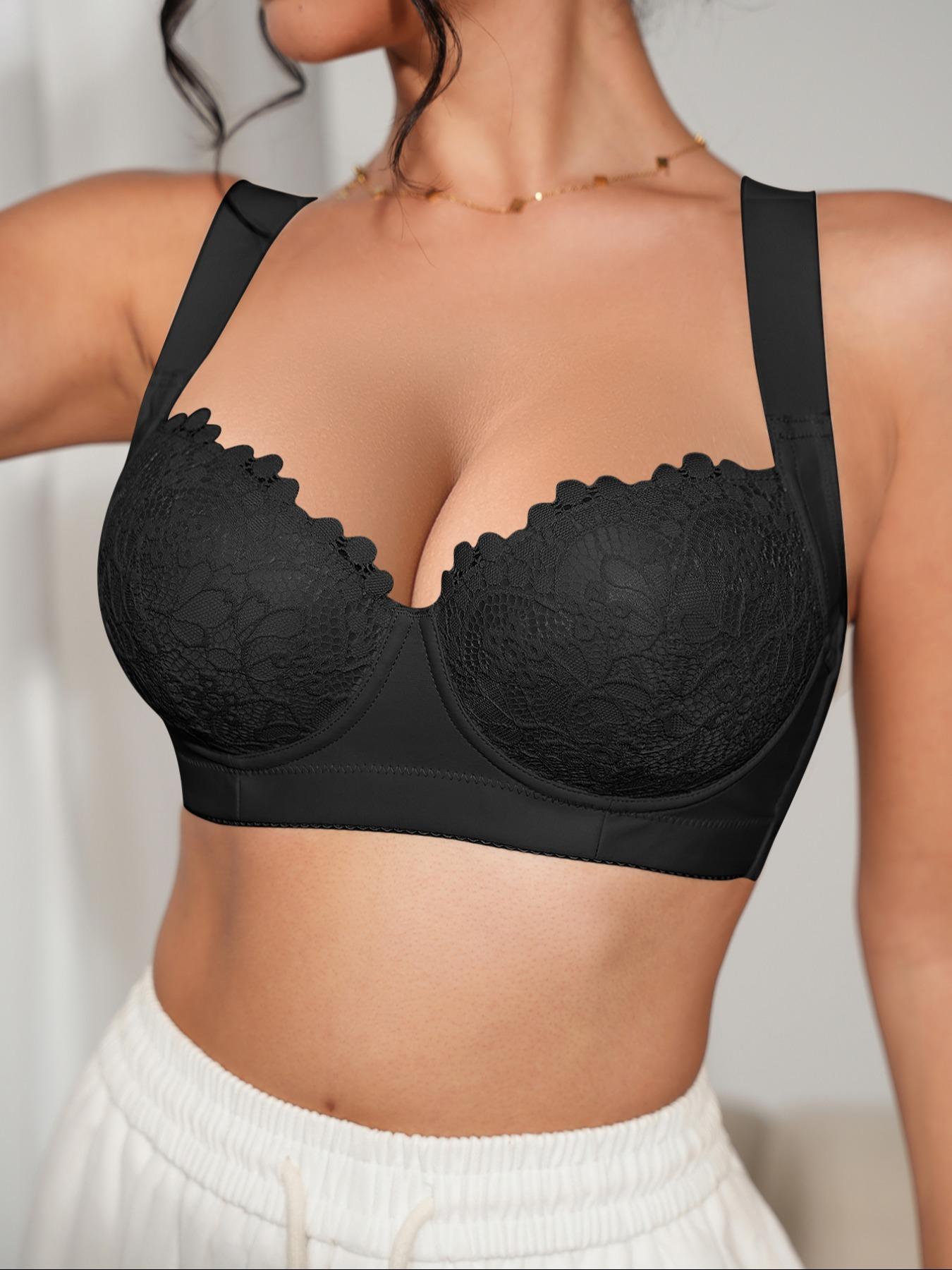 Women's Solid Color Push Up Bra, Simple Comfortable Breathable Lace Bra, Soft Adjustable Strap Bra for Daily Wear, Everyday Essential Bra, Lingerie for All Seasons, Fit, Medium