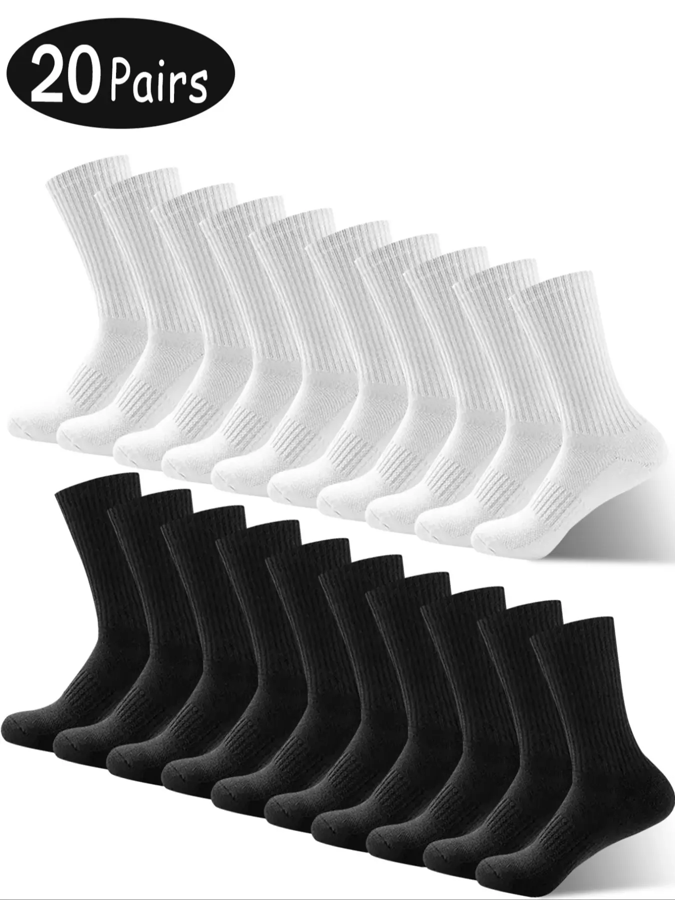 20 Pairs Men's and Women's High-Cut Socks, Odor-Resistant Athletic Sports Socks, Sweat-Absorbent Comfortable Socks for All Seasons
