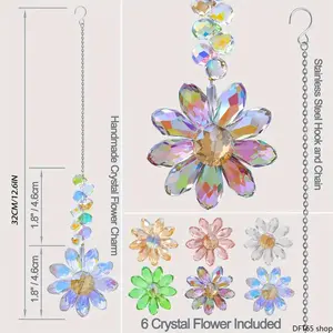 Sunflower Pattern Crystal Sun Catcher Polished Transparent Prism Components Generate Rainbow Light Projection For Indoor Window Outdoor Patio Backyard Garden Weather Resistant Lightweight Floral Themed Hanging Decor Ornament