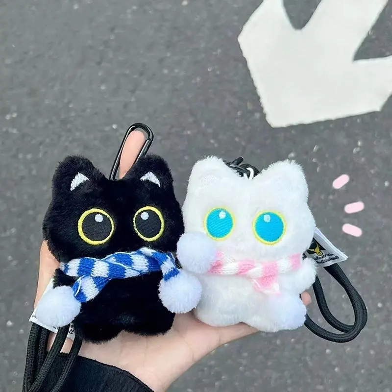 Cute Black Cat Keychain Accessories Couple Plush Backpack Hanging Pendants White Black Kitten Keyring Christmas New Year Gift