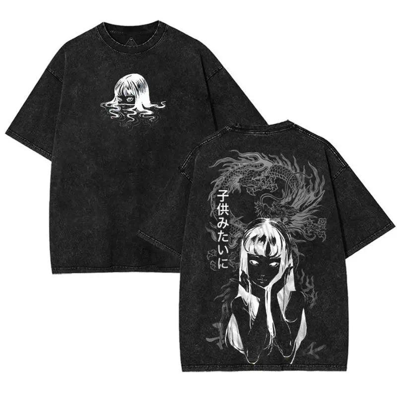valentine shirts Junji Ito Tomie Anime Graphic Tee Oversized Acid Washed Soft Cotton Shirt Anime Streetwear Casual Menswear Unisex Summer Clothing Gift for Anime Fans