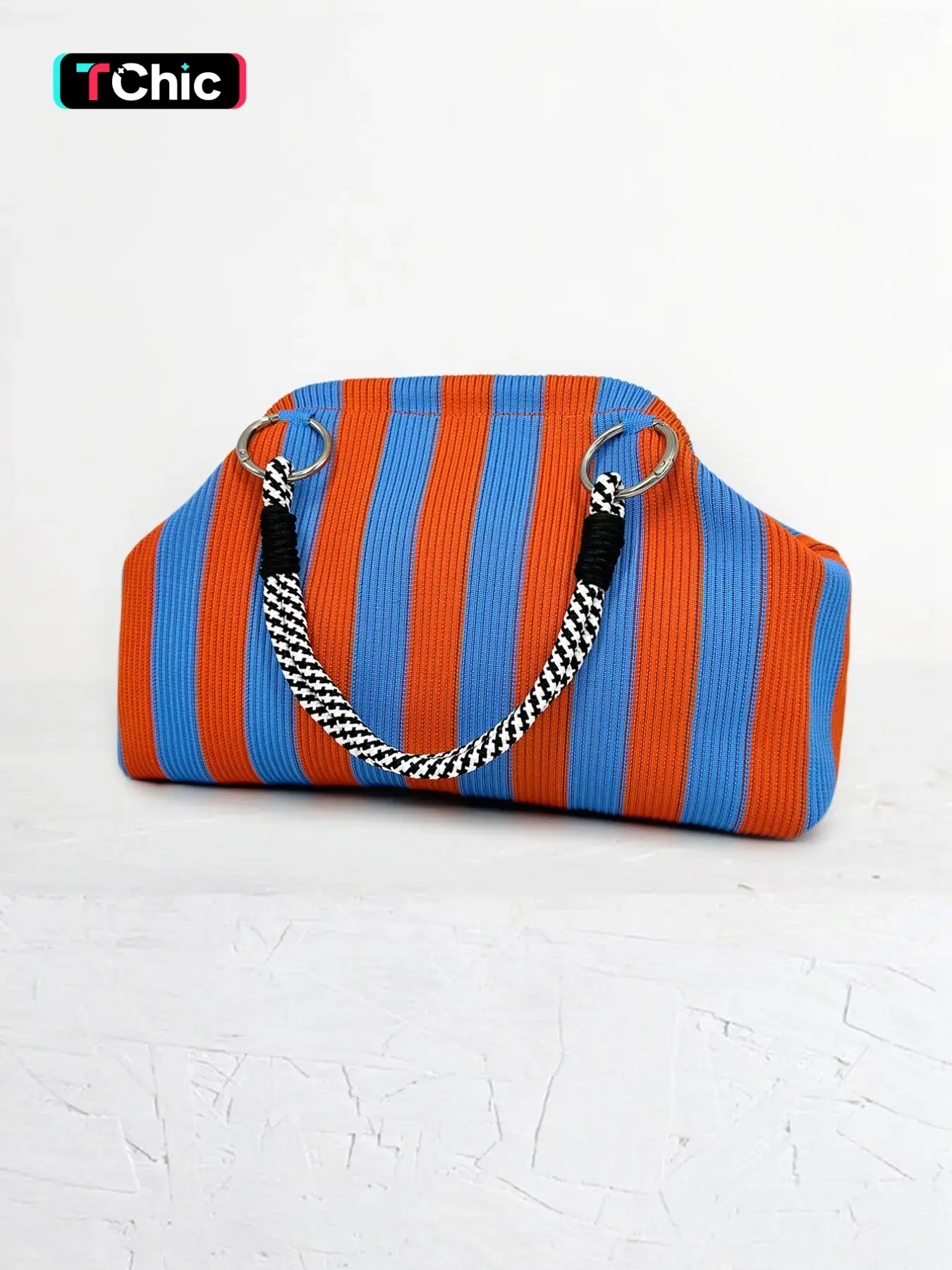 Women's Striped Knit Handbag, Large Capacity Woven Trendy Crossbody Bag with Woven Handle, Perfect for Beach, Travel, Daily Use, Casual Vacation Bag