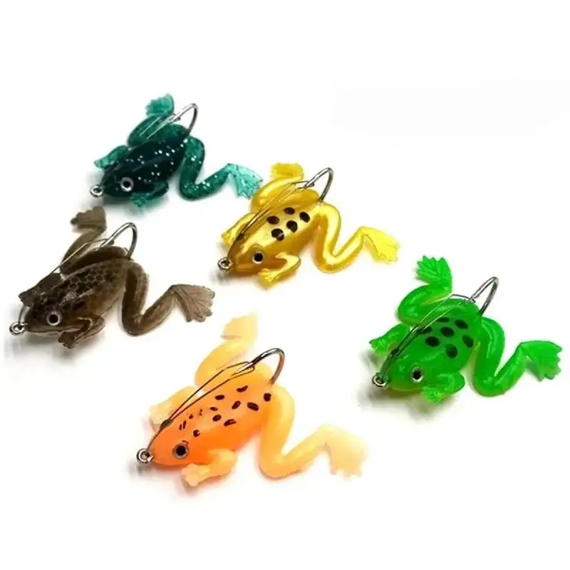 5/10 PCS Bionic Frog Fishing Lure Set, Weedless Topwater Soft Frog Baits With Double Hooks And Realistic Kicking Action For Bass Fishing, Snakehead Fishing And Heavy Cover Fishing, Long Casting Freshwater Tackle For Pond, Lake And River Anglers