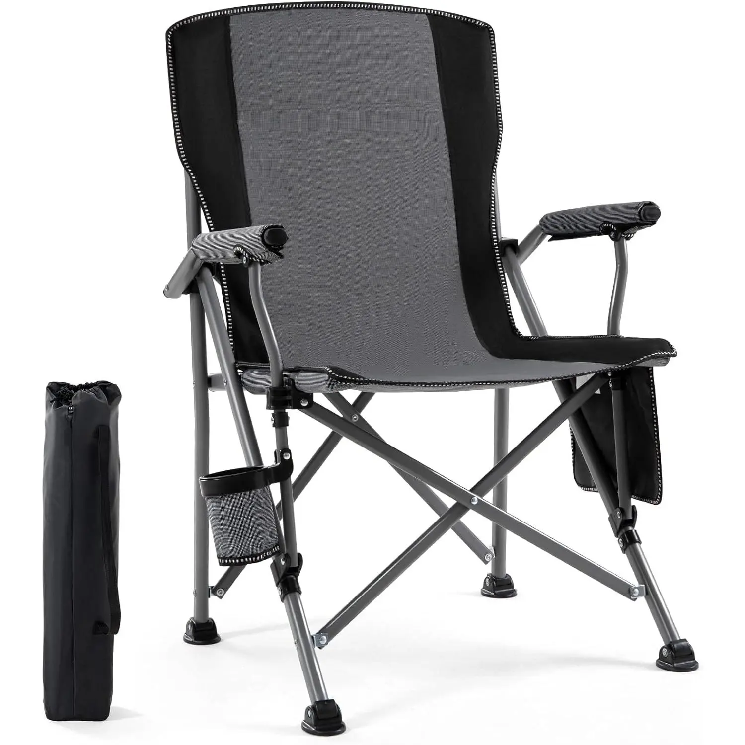 Portable Camping Chair for Adults, Heavy Duty Folding Outdoor Chair with Cup Holder, Collapsible Lawn Chair for Camping, Beach, Hiking and Sports Events