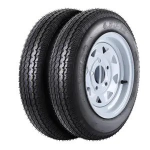 GARVEETrailer Tires Set featuring 2x 4.80-12 and 5.30-12 sizes, 6PR Load Range C, 12" Rims, 5 Lug on 4.5" bolt pattern, suitable for trailers, boats, and motorcycles.