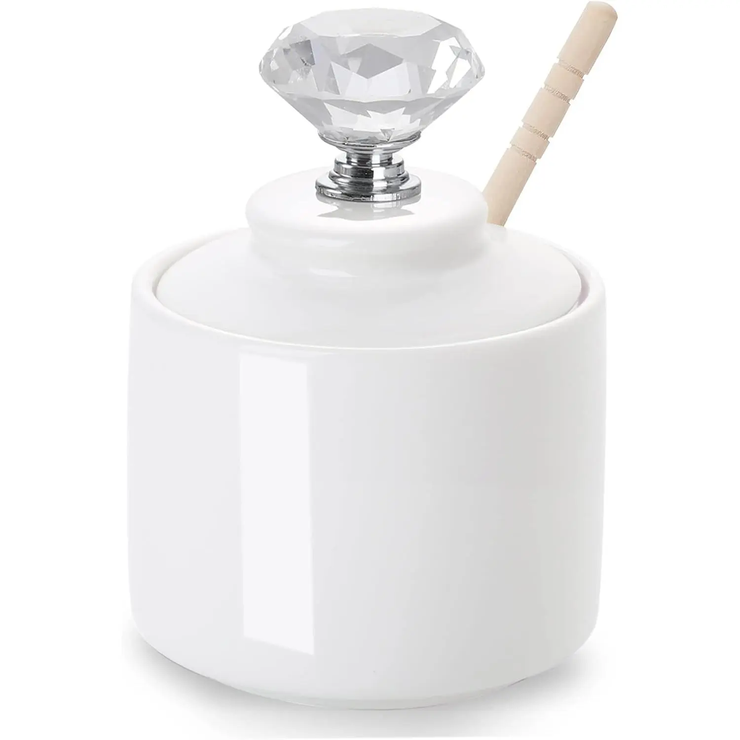 8oz Small Ceramic Honey Jar with Airtight Seal Lid & Drip-Free Dipper - Porcelain Kitchen Essential, Smooth Airtight Containers with Simple Look, Easy-Clean, Elegant, Cute, Versatile
