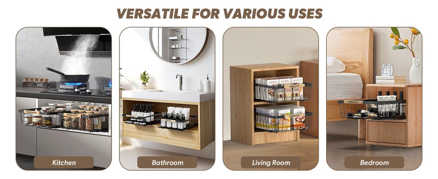 THE WELL KEPT Pull Out Cabinet Organizer 2 Pack, Slide Out Drawers for Kitchen Cabinets, Cabinet Drawers with Adhesive Nano Glue for Bathroom, Living Room, Kitchen Clutter Organization THE WELL KEPT Pull Out Cabinet Organizer 2 Pack, Slide Out Drawers for Kitchen Cabinets, Cabinet Drawers with Adhesive Nano Glue for Bathroom, Living Room, Kitchen Clutter Organization