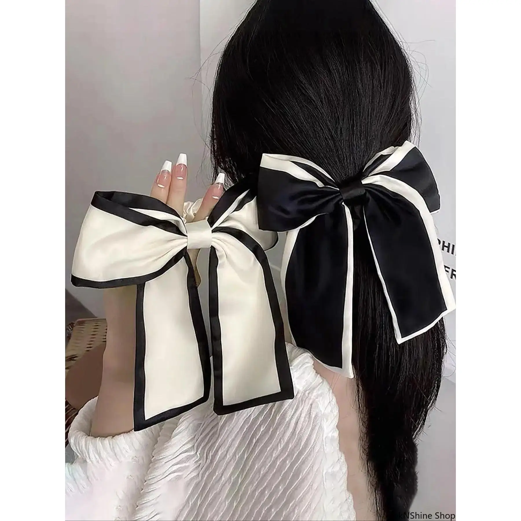2PCS Large Bowknot Hair Ties for Women & Girls, Contrast Edge Ribbon Hair Bows, Coquette Hair Accessories, French Style Ponytail Holders, Elegant Hair Decor for School, Work, Party, Wedding & Daily Wear