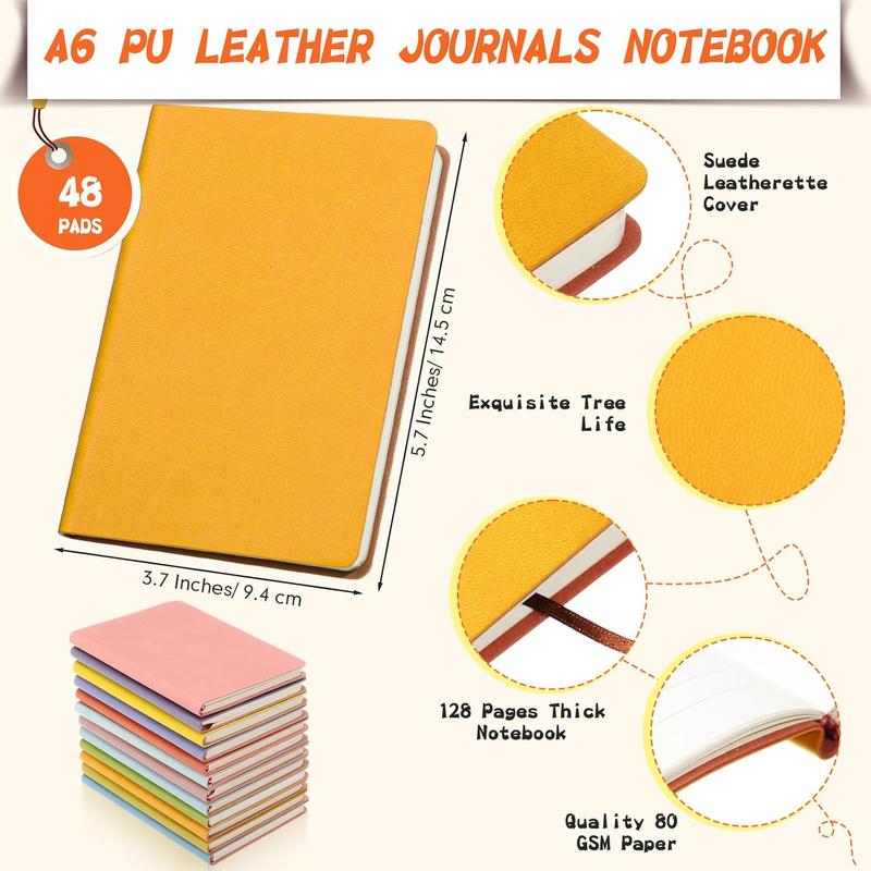48 count A6 PU Leather Journals Notebook Bulk Lined Journal Soft PU Leather Cover Ruled Writing Notebook for  Writing School Office Business 128 Pages 5.7 x 3.7 Inch(Pastel Color)