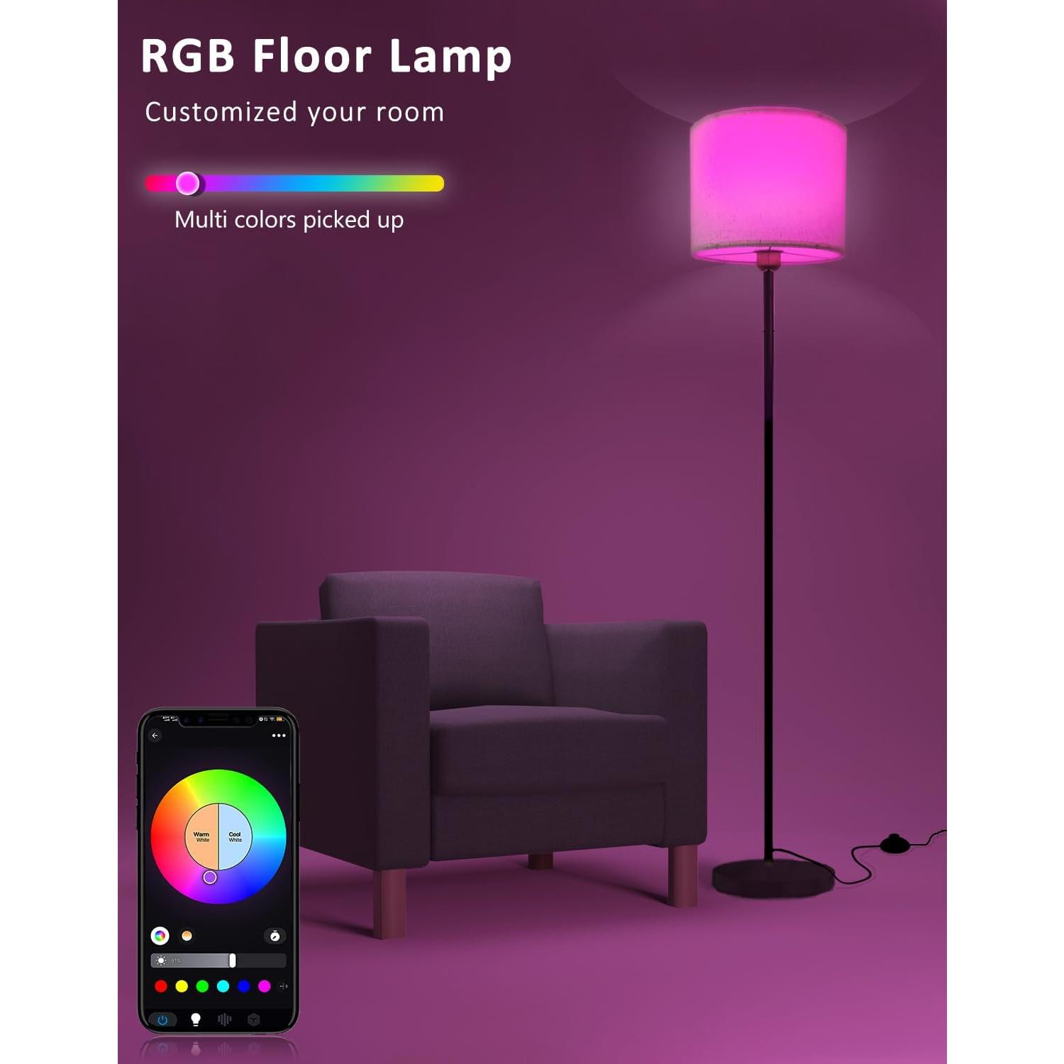 Floor lamp for Living Room Works with Alexa & , White Linen Lamp Shade LED Bright Tall Standing Floor Lamp with Remote for Bedroom Office, Modern Color Changing Dimmable WiFi Light. Floor lamp for Living Room Works with Alexa & , White Linen Lamp Shade LED Bright Tall Standing Floor Lamp with Remote for Bedroom Office, Modern Color Changing Dimmable WiFi Light.