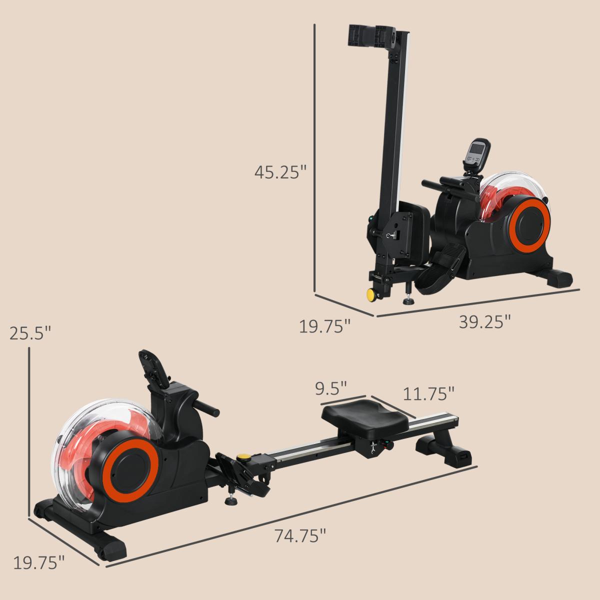 [Fahuac] Soozier Water Rowing Machine, Foldable Rower with Adjustable Water Resistance, LCD Monitor and Tablet Holder, Smooth Aluminum Rail, Transport Wheels for Home Cardio Training, Red