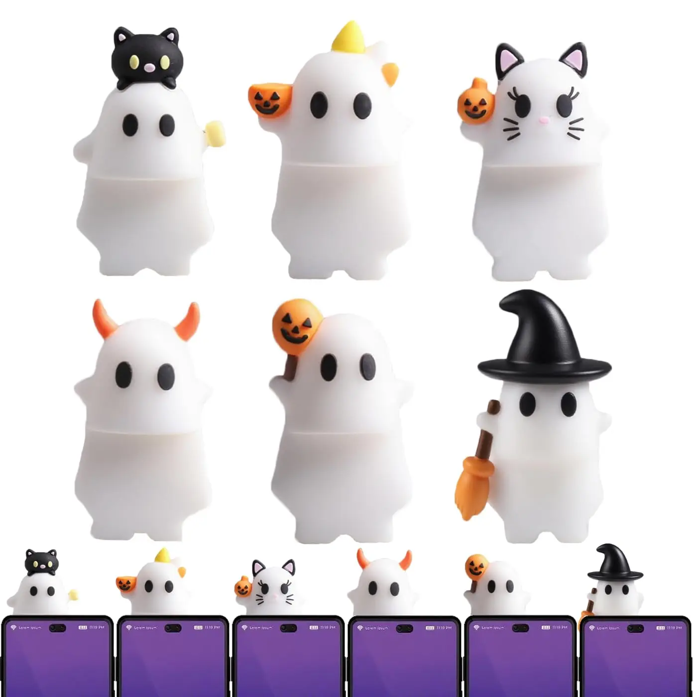 6pcs Mystery Blind Box Phone Stand Stickers, Cute Creative Halloween Ghost Pumpkin Adhesive Dolls, Phone Decor/tabletop Ornament