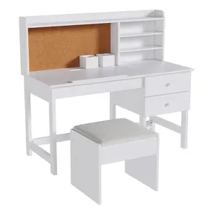 Ergonomic Kids Desk & Chair Set – Adjustable Study Table with Tiltable Desktop, Hutch, Cork Board, Storage Drawer, Padded Stool – For Boys & Girls – Ideal for Bedroom or School