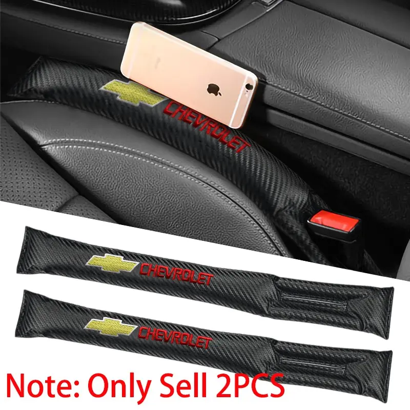 2Pcs For Chevrolet Captiva Cruze Spark Silverado Impala Malibu Equinox Colorado Camaro Trax Z71 Orlando Aveo Auto Styling Accessories Carbon Fiber Leather Car Interior Seat Gap Plug Filler Leakproof Pads Seat Gap Filling Plug Strip