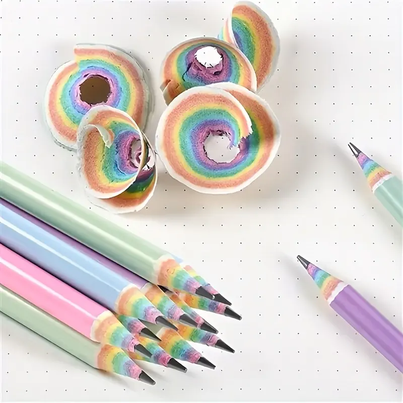 12pcs Wooden Rainbow-Colored Pencils with Black Lead, Multi-Colored Pencils for Drawing, Sketching, Illustration, School And Office Supplies, for Adults And Artist Writing Tool