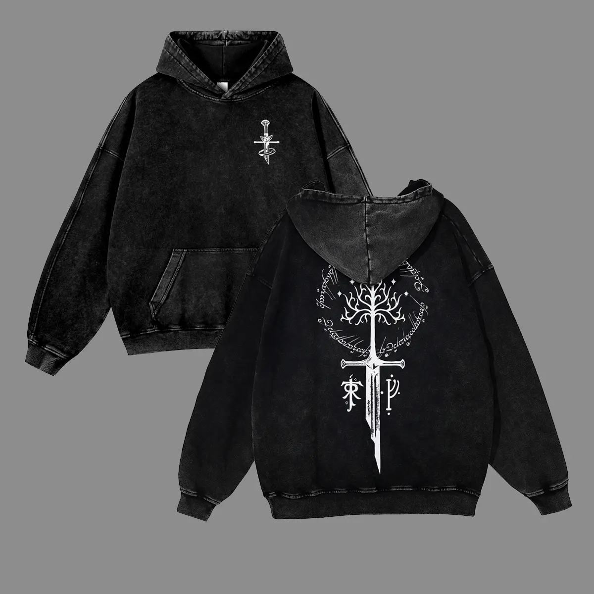 Unisex Elvish script of White Tree and Short Sword Graphic hoodie Personalized Pattern Y2k Clothing Round Neck hoodie,Women's Clothing 100% Cotton, Menswear, Top, Vintage Style,Summer Casual Oversized