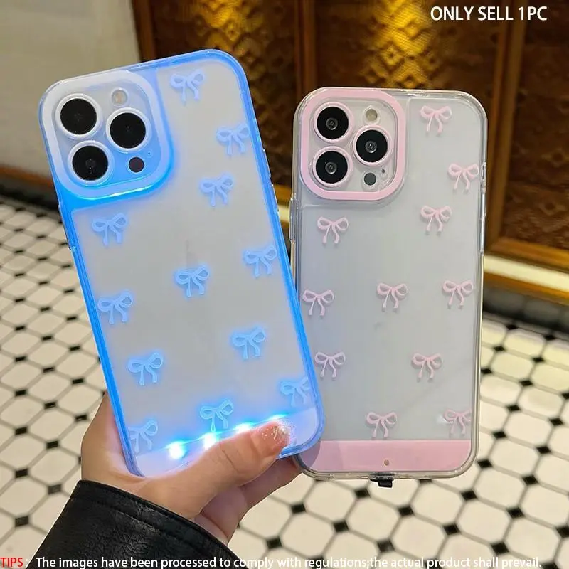 Vibrant LED Bowknot Cellphone Case, Compatible with iPhone 11/12/13/14/15/16/17 Pro/Pro Max/Plus, Stylish Protective Cover with Protection, Unique Design for Daily Use Accessories, Smartphone Casing