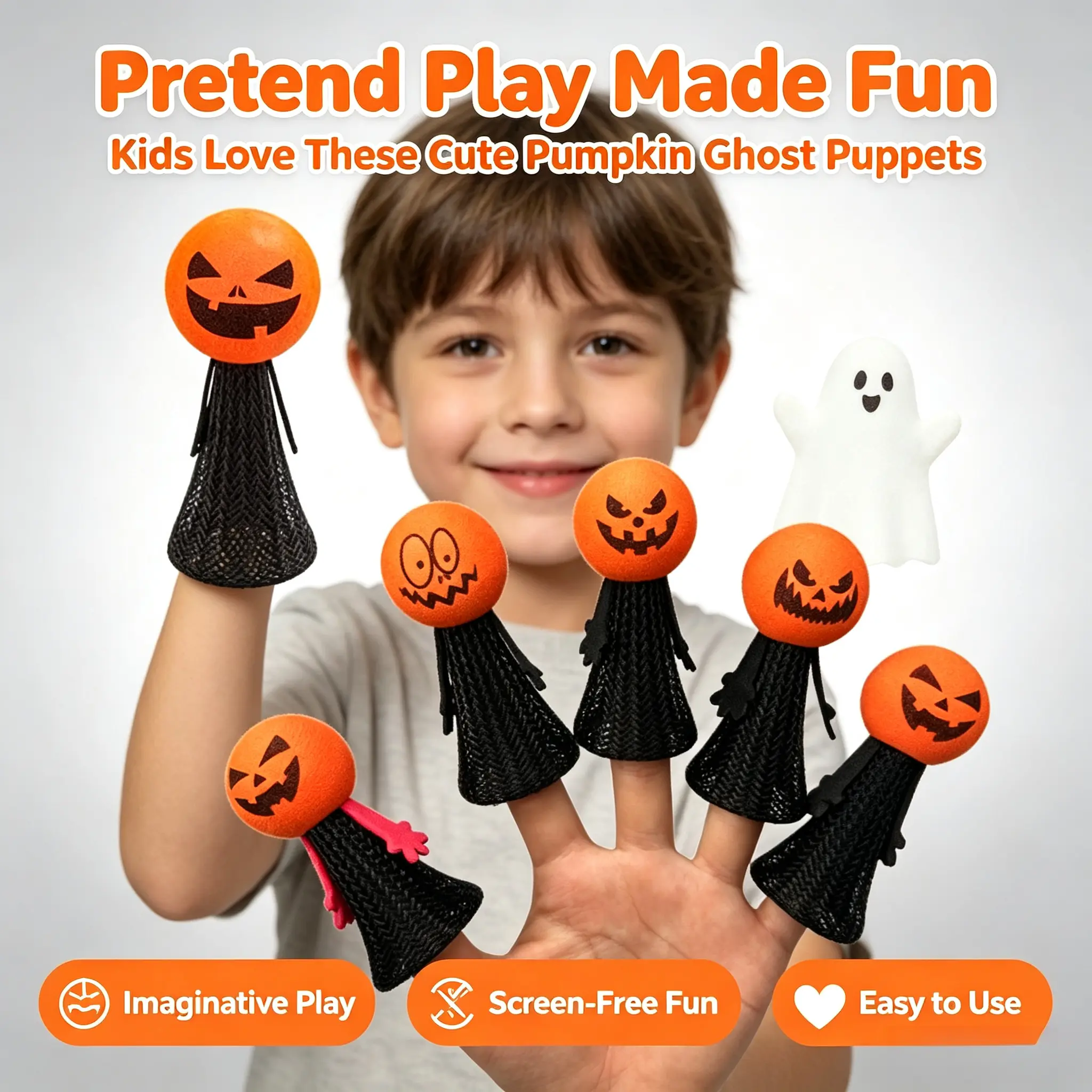 5 Pack Halloween Pumpkin Jumping Finger Puppets, Funny Assorted Expression Pop Up Jump Elf Dolls, Stress Relief Fidget Toys, Trick or Treat Party Goodie Bag Fillers, Mini Halloween Gift Toys for Kids & Adults