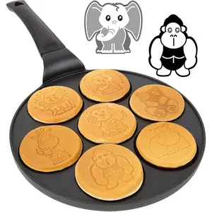 Mini Pancake Pan Make 7 Unique Zoo Animal Flapjacks, Includes Elephant Giraffe Lion Tiger Panda Gorilla Hippo, Nonstick Griddle for Fun Breakfast Easy Cleanup