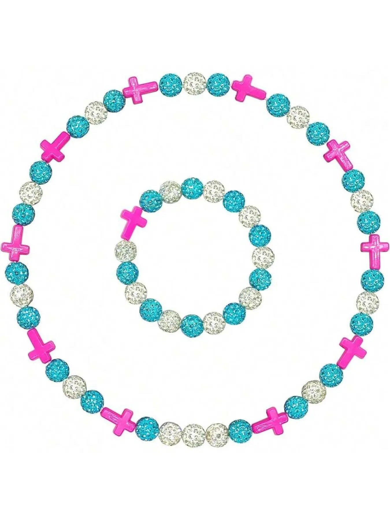 18-Inch Baseball Cross Necklace & Bracelet Set, Elastic Chain With Rhinestone Beads, Sports Jewelry Gift For Baseball Fans And Athletes, Suitable For Men And Women, Fashion Jewelry Set
