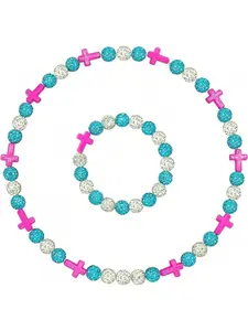 18-Inch Baseball Cross Necklace & Bracelet Set, Elastic Chain With Rhinestone Beads, Sports Jewelry Gift For Baseball Fans And Athletes, Suitable For Men And Women