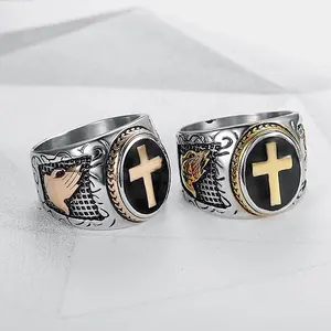 New Hip-Hop Jewelry Titanium Steel Color-Retaining Vacuum Gold-Plated Men's Ring "Hand of God"