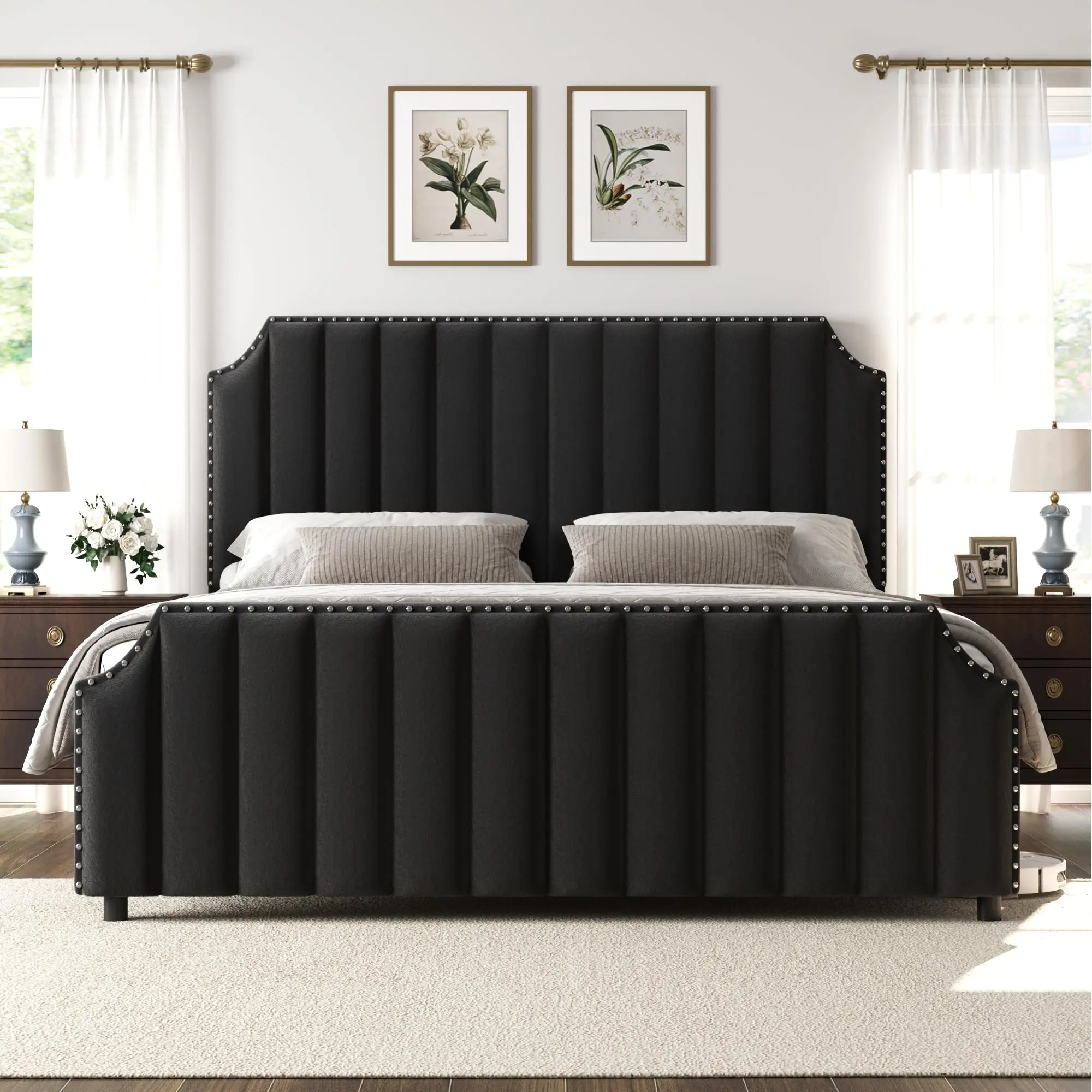 GARVEE Queen Size Platform Bed Frame with 50.2" Tall Headboard, Black