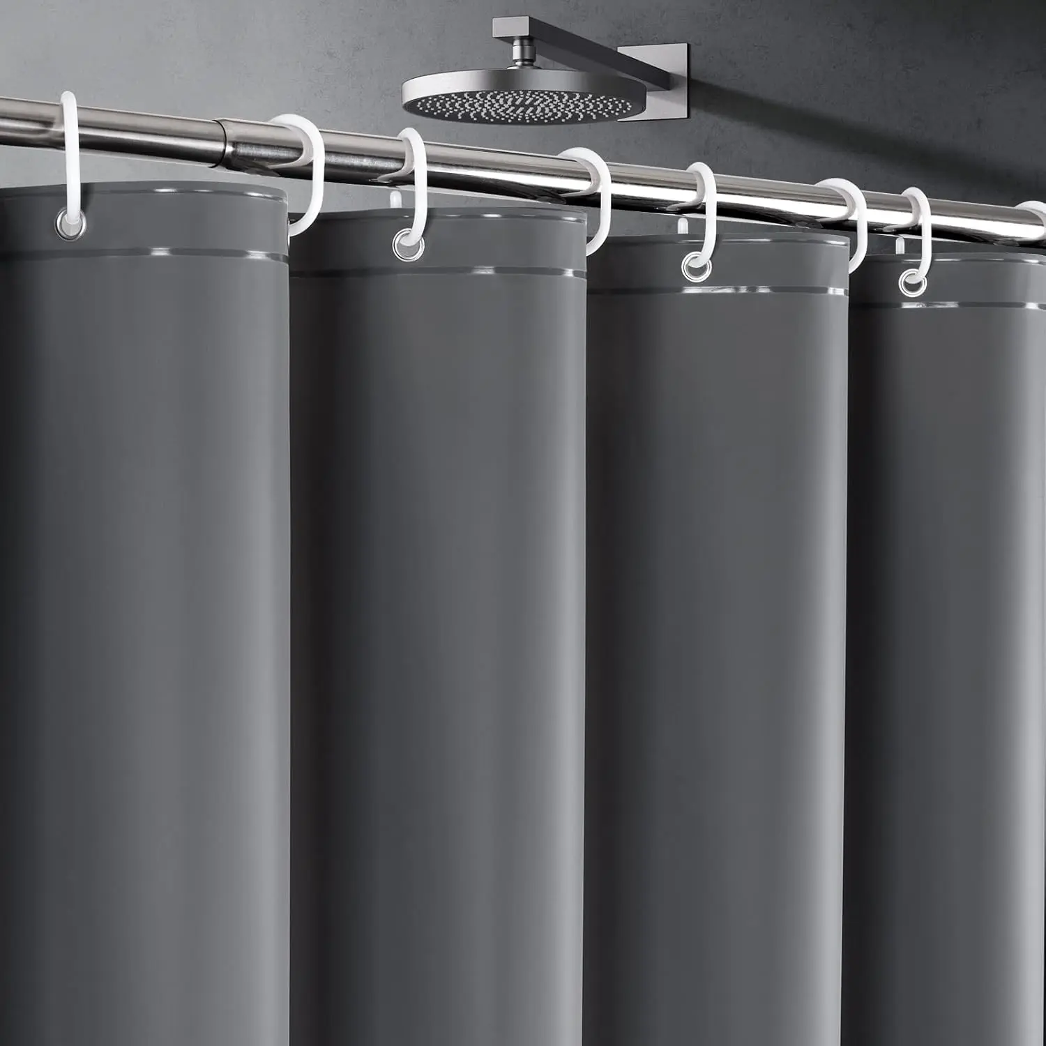 Dark Grey Shower Curtain Liner Premium PEVA 72 x72 inch,Heavy Duty Shower Curtain with 3 Weighted Magnets, Plastic Waterproof Grey Shower Curtains for Bathroom with 12 Hooks