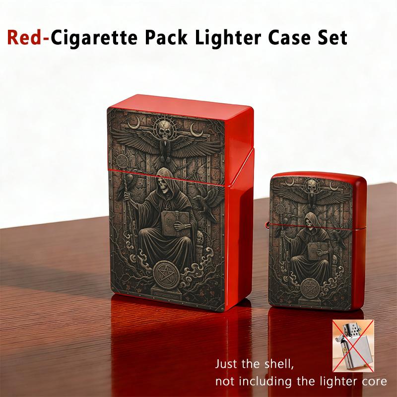 Gothic Grim Reaper Cigarette Case & Lighter Shell Set | Plastic Smoke Case + Metal Lighter Cover | Skull Raven Dark Aesthetic