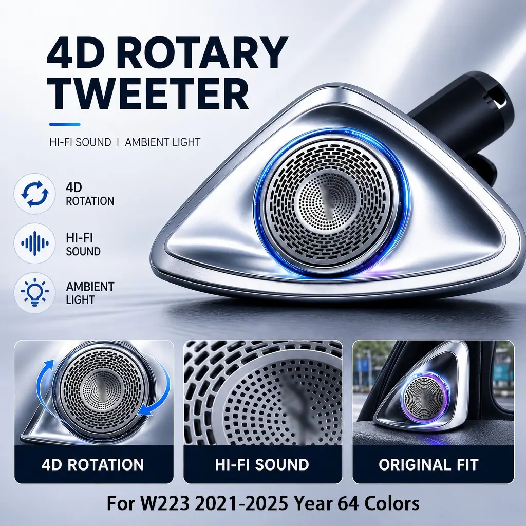 64 Colors 4D Rotary Tweeter Speaker, Ambient Light Rotating Treble Sound Upgrade with LED for Mercedes S Class W223 S580 S450 2021-2025, Car Interior Audio Accessories