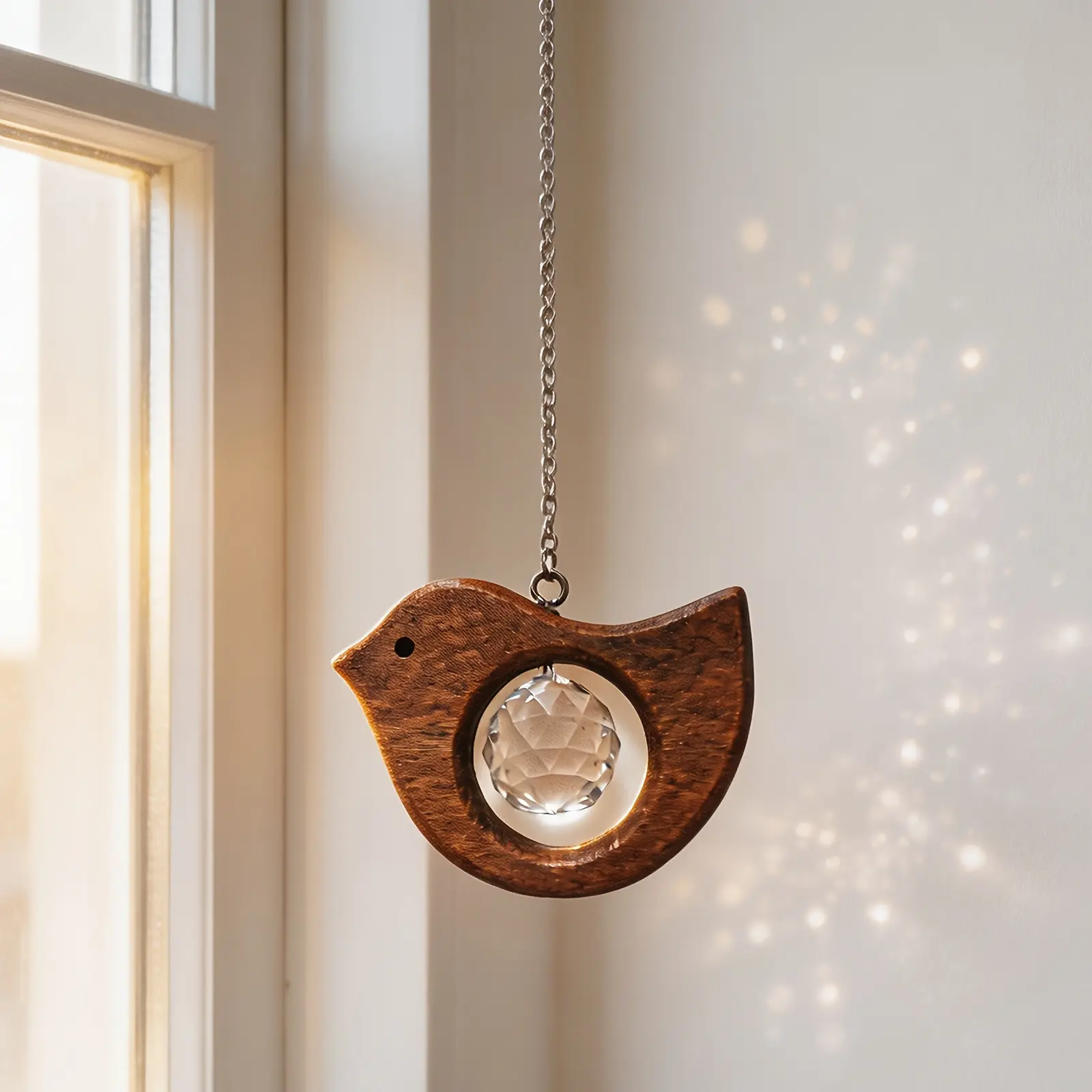 Retro Wood Bird Crystal Sun Catcher Hanging Prism Rainbow Light Refractor, Light-Projection Window Hanging Ornament, Ideal for Window, Garden, Courtyard & Home Aesthetic Decor, Heartfelt Gift for Mother’s Day, Father’s Day & Bird Lovers, Gift Box Not Incl