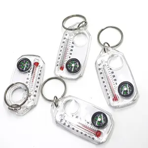 3 in 1 Keychain Compass Portable Mini Keychain Outdoor Thermometer magnifying glass Compass, camping essentials, survival tools