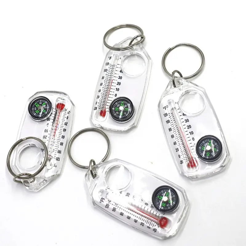 3 in 1 Keychain Compass Portable Mini Keychain Outdoor Thermometer magnifying glass Compass, camping essentials, survival tools