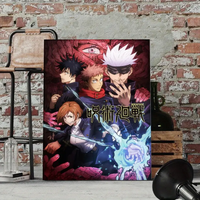 Jujutsu Kaisen Group Poster Canvas Wall Art Yuji Megumi Nobara Gojo Ready To Fight Scene Art Print Japanese Anime Manga Wall Decor for Gaming Room Boy Bedroom Otaku Den Unframed Hanging Canvas Wall Paintings Bedroom Aesthetic Canvas Print