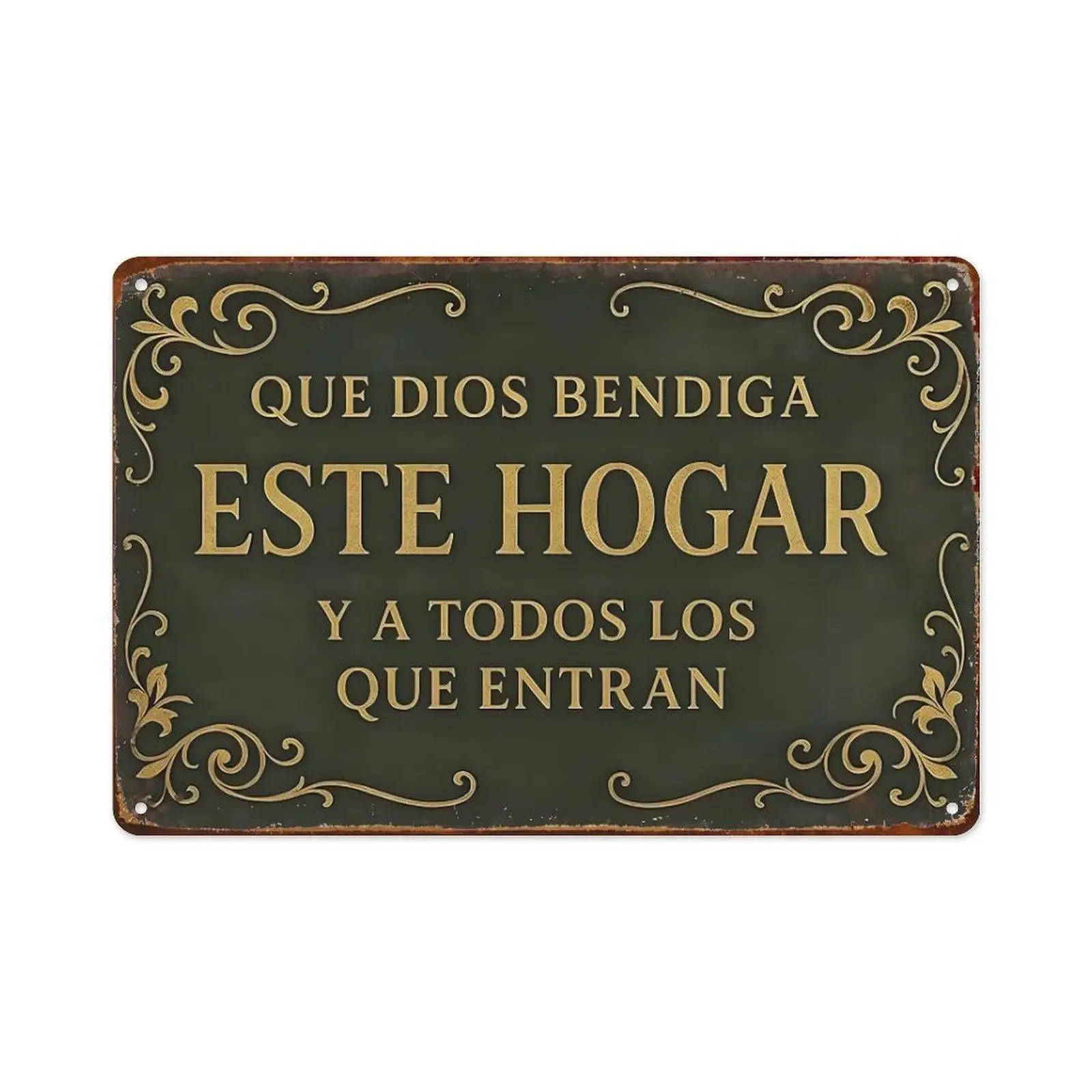 Que Dios Bendiga Este Hogar Spanish Vintage Aluminum Wall Signs -8x12in Decor for Home,Prayer Room, Bedroom