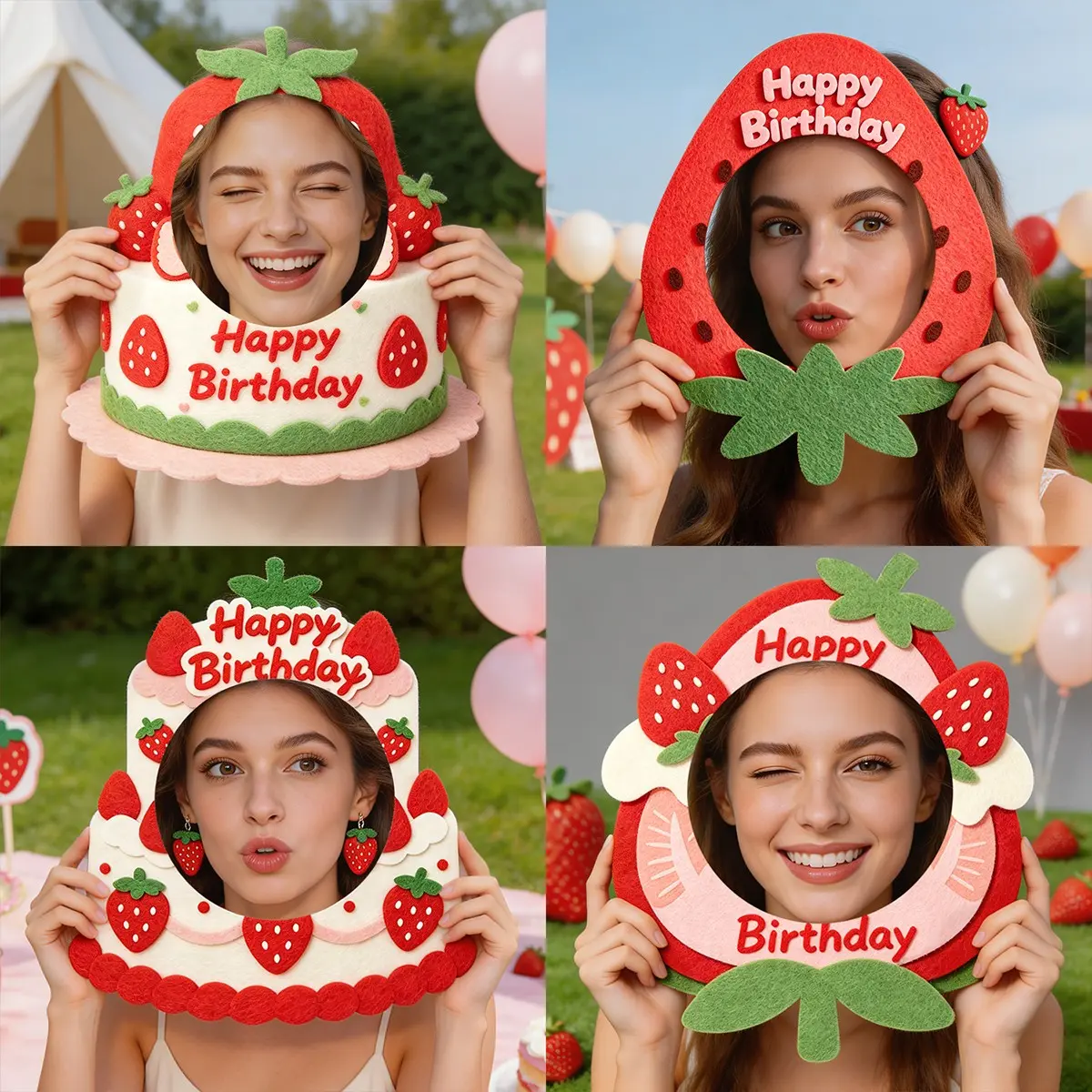 Cute Sweet Strawberry Birthday Party Props, Fun Photo Frame for Adult Boys and Girls, Perfect for Celebrations and Gatherings